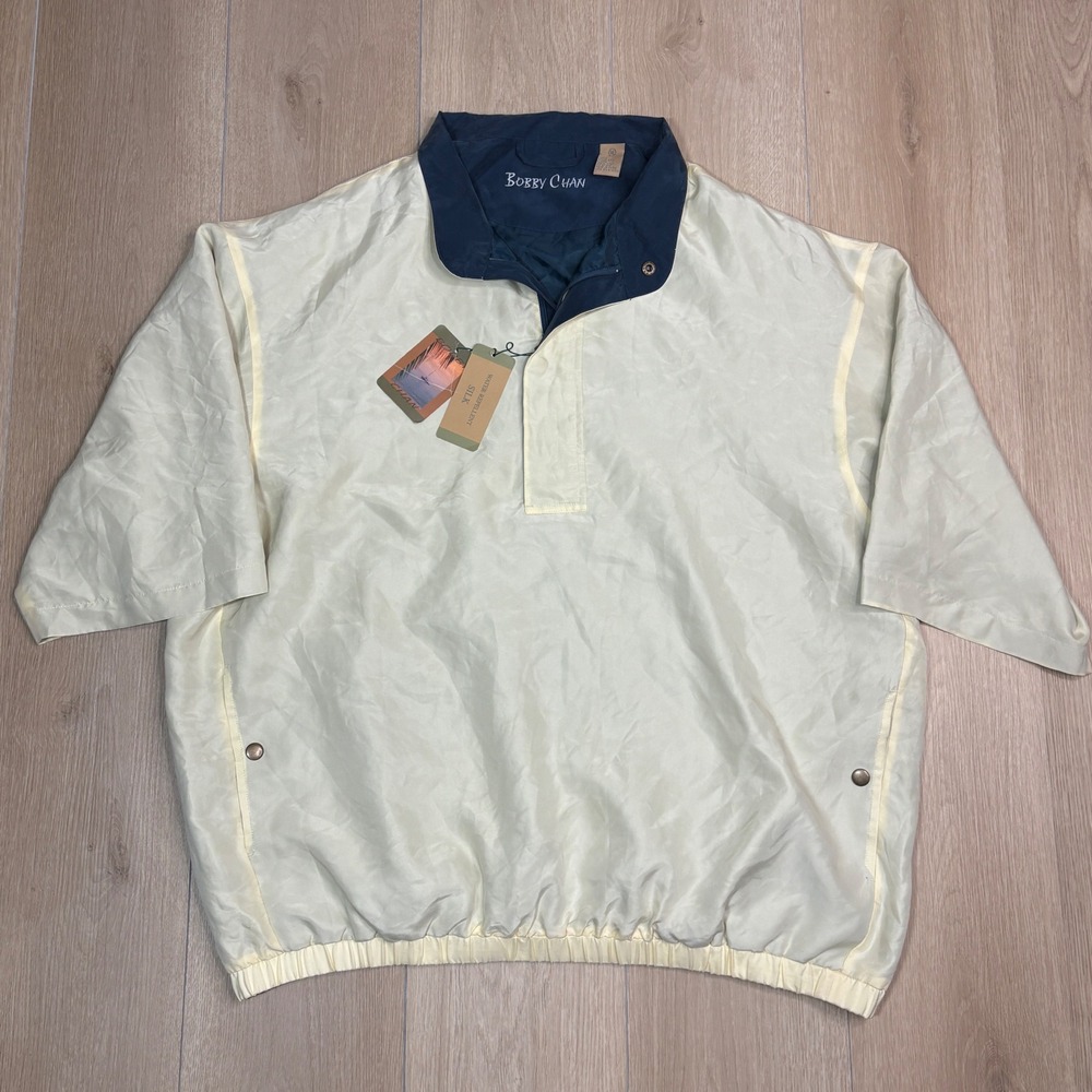 Bobby Chan Mens XL Silk Water Repellent Windbreaker Pullover Yellow Short Sleeve